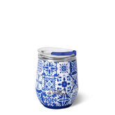 Indigo Tiles Stemless Wine 12oz