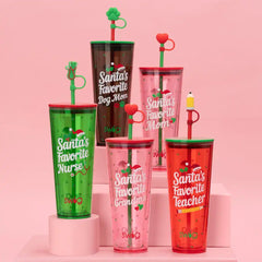 Santa's Favorite Dog Mom Plastic Tumbler 24oz