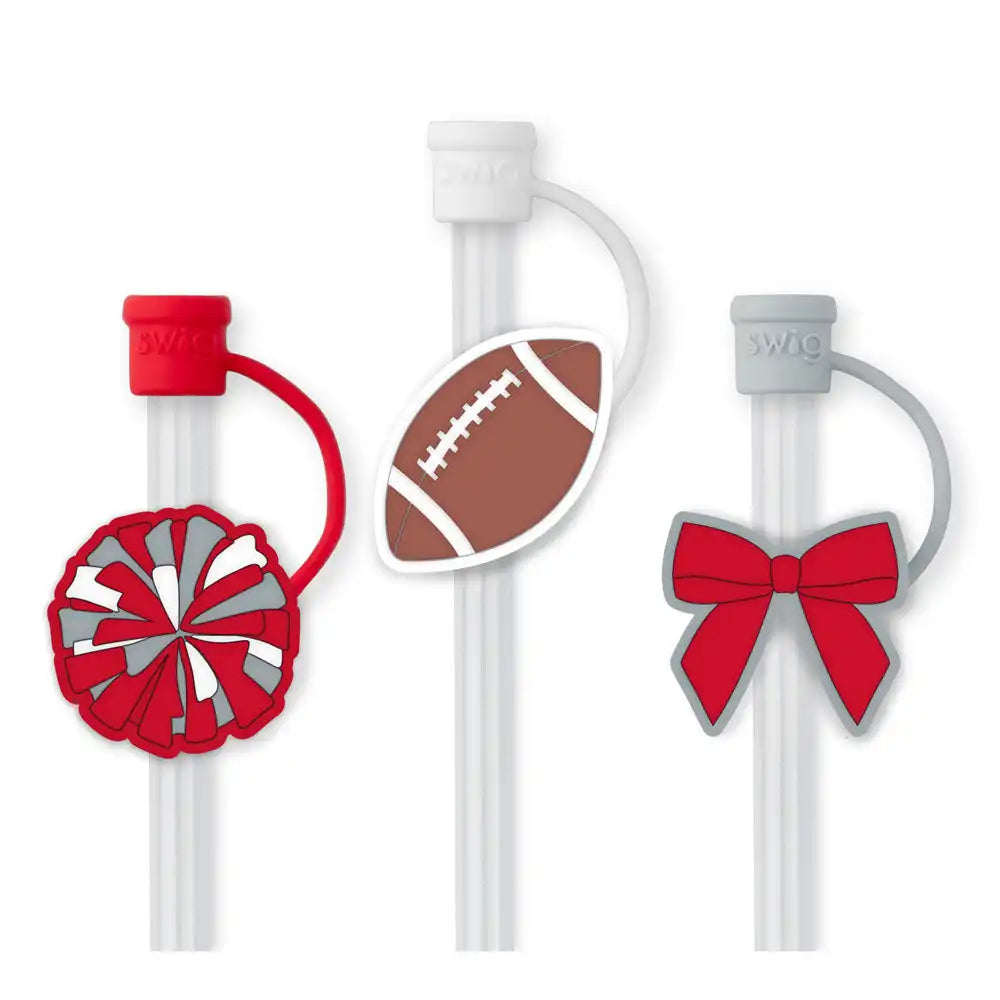 We've Got Spirit Red + Grey Straw Topper Set