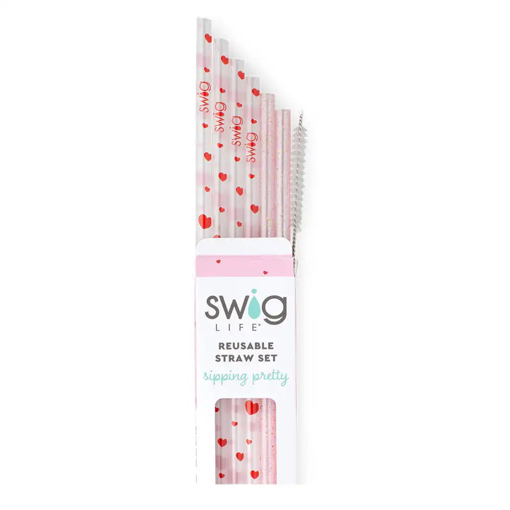 Sweethearts + Light Pink Glitter Reusable Straw Set