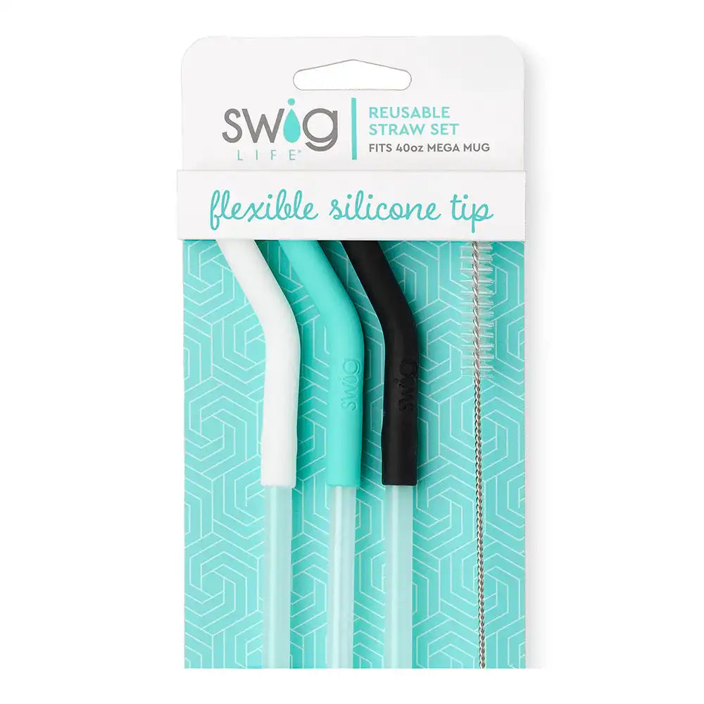 White/Aqua/Black Reusable Straw Set Mega Mugs