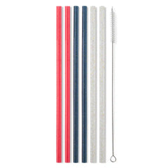 Red, White & Blue Glitter Reusable Straw Set
